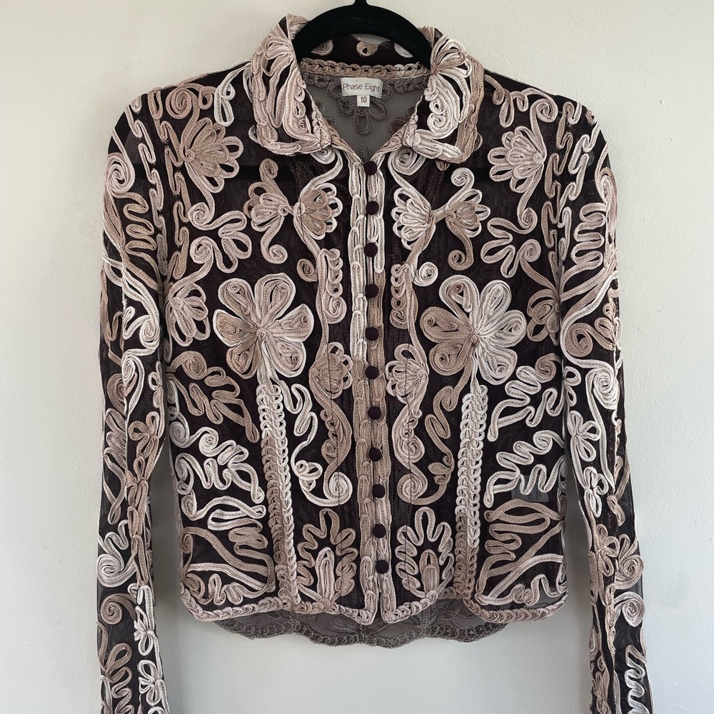 Y2k Phase Eight sheer embroidered blouse - Picture 2 of 5